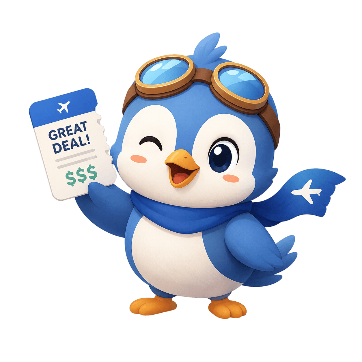Wingit mascot — a friendly bird holding a great flight deal